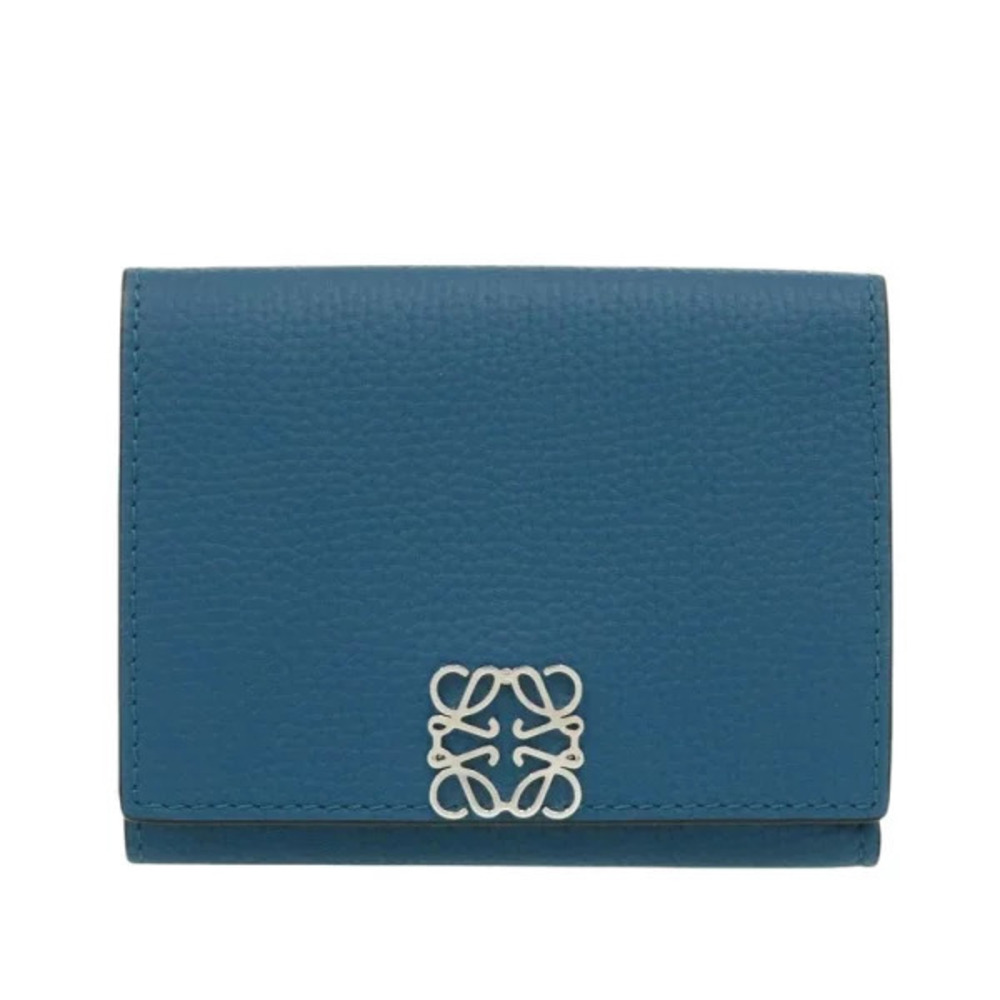 Loewe Anagram Trifold Wallet Leather Blue Tri fold